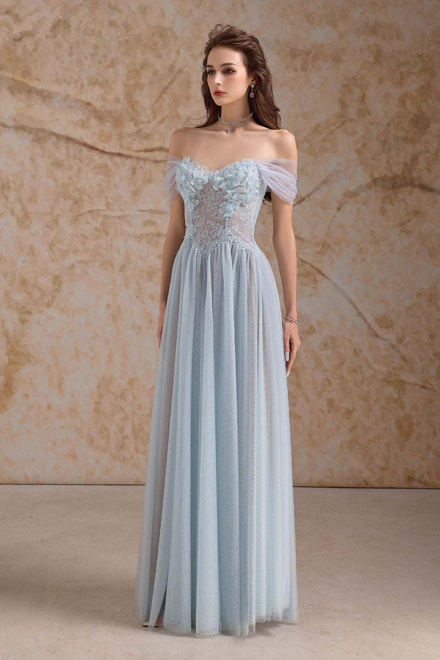 Meliora A-line Illusion Neck Mesh Lace Floor Length Dress Maxi Dress Calista de Minh Thanh
