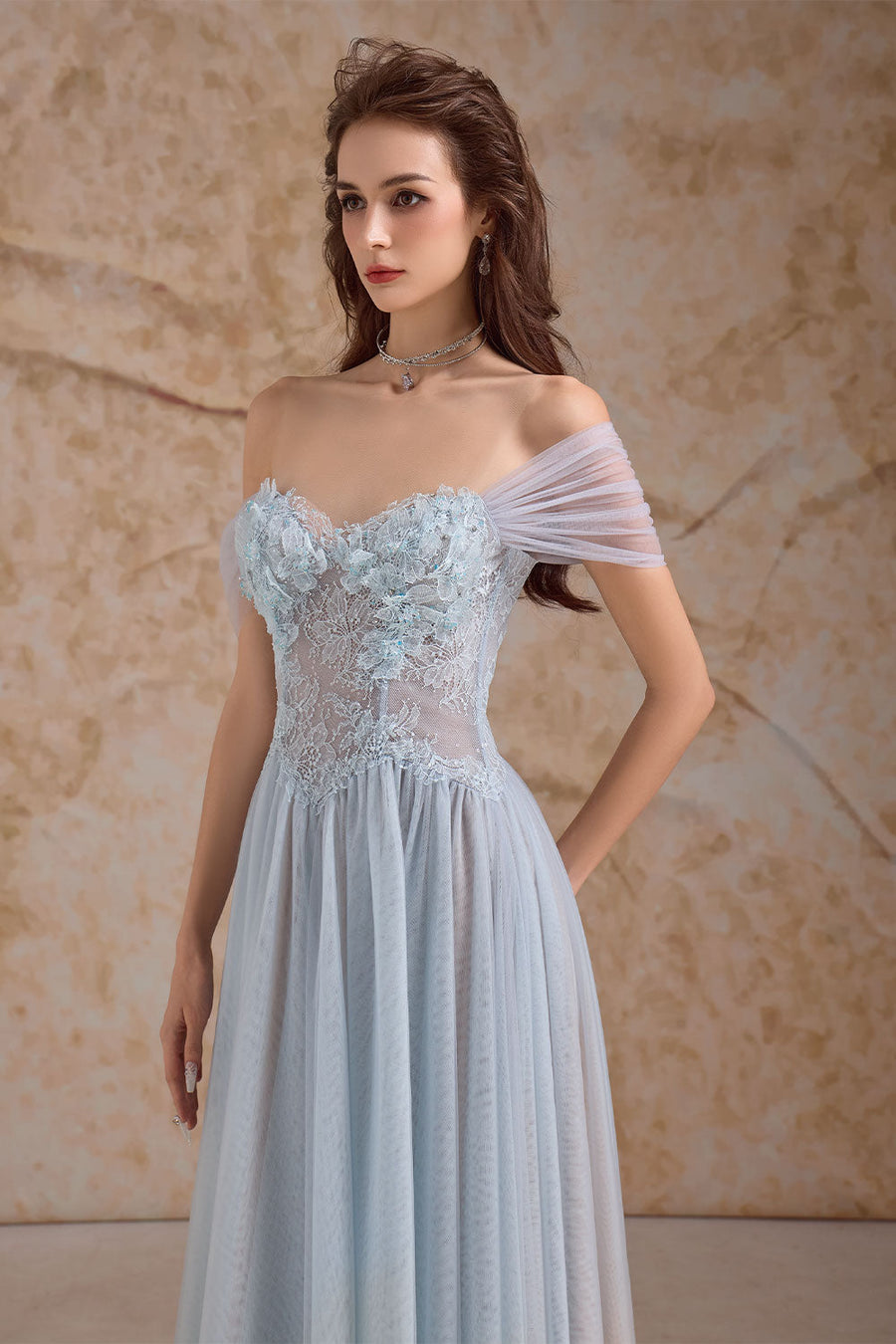 Meliora A-line Illusion Neck Mesh Lace Floor Length Dress Maxi Dress Calista de Minh Thanh