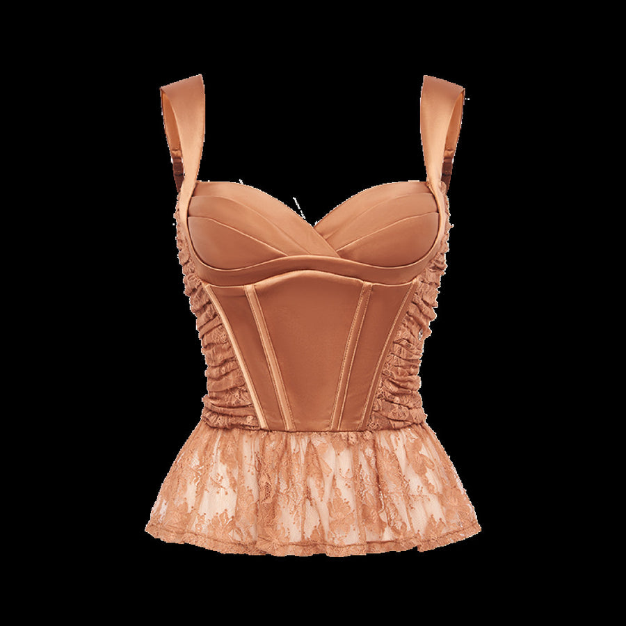 RESSALINA Lefae Lace Satin Splicing Fishbone Atmosphere Set Half Skirt Strap Two Piece Set Summer Set RESSALINA