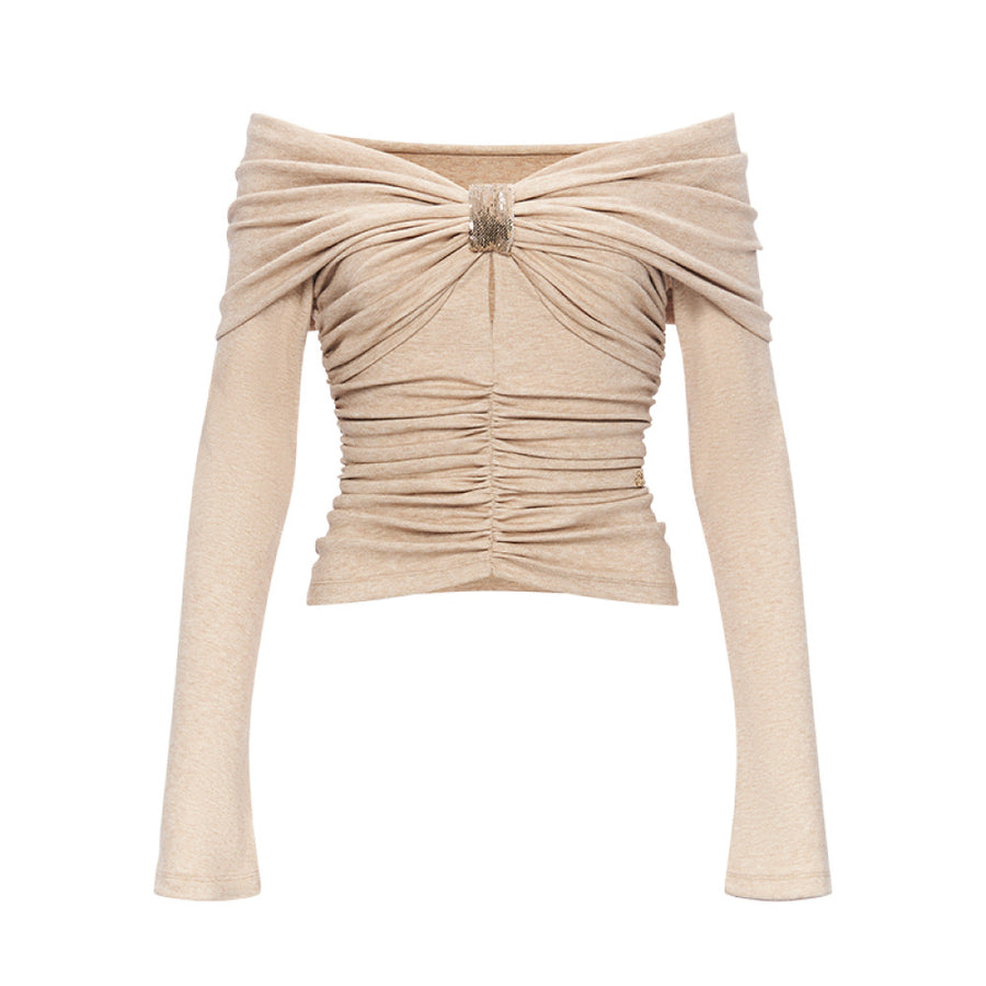 RESSALINA Lili Knitted Top design sense one shoulder pleated slimming knit sweater tops RESSALINA