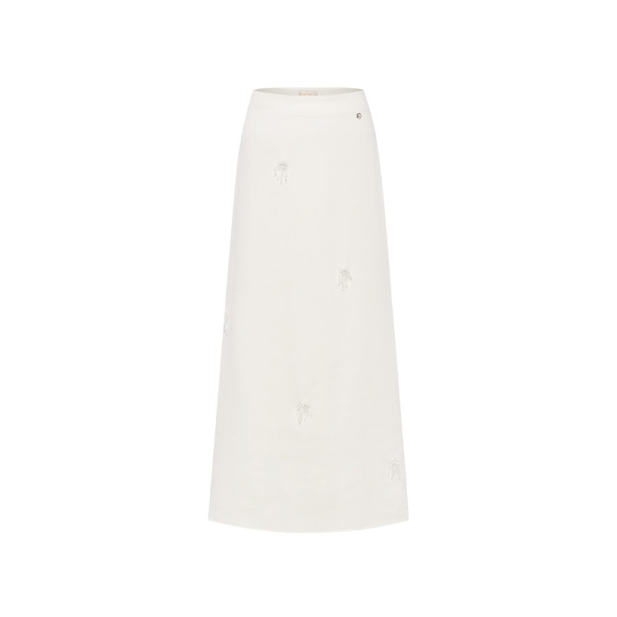Zali Light Luxury Handmade Pearl Flower Slimming Wrapped Satin Strap Skirt Long Skirt Set Cream apricot half skirt Set RESSALINA