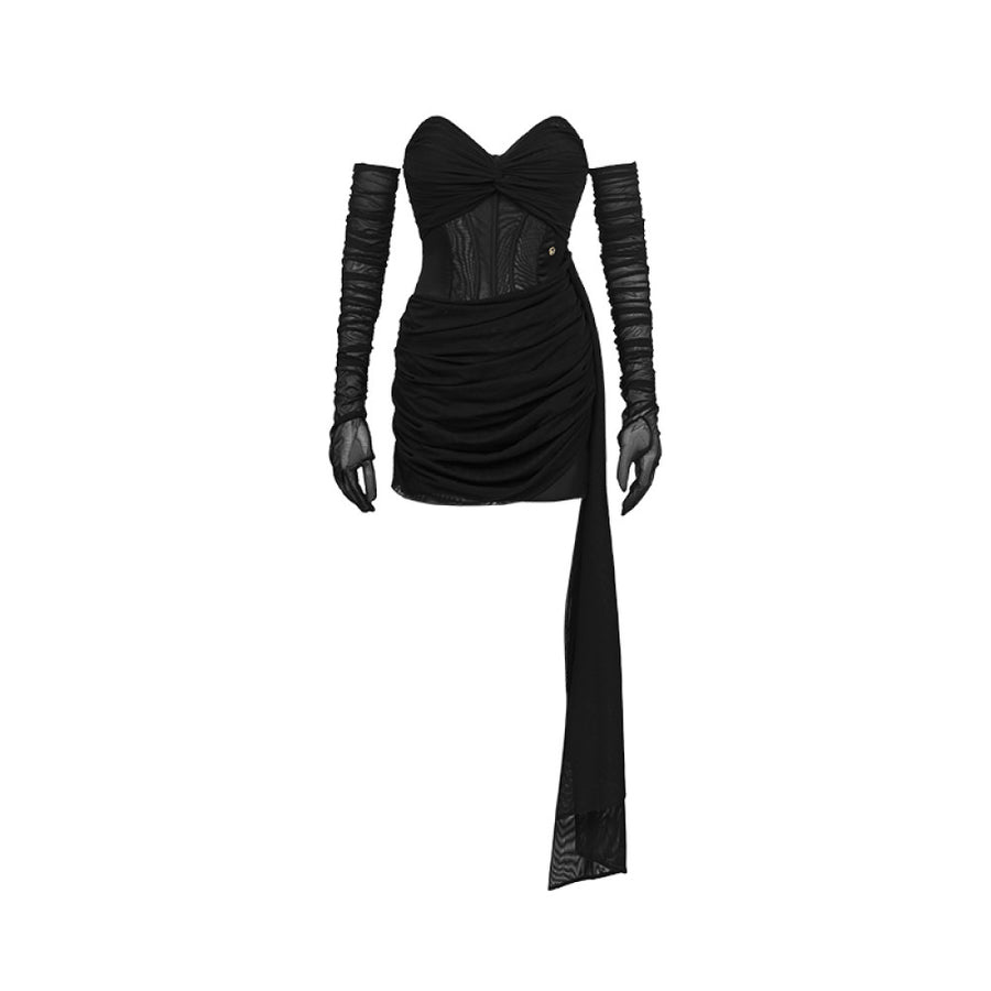 Zhang Yuxi s Sheer Luck Tara sexy and playful dinner gloves fishbone ribbon skirt pants Phantom black dress RESSALINA