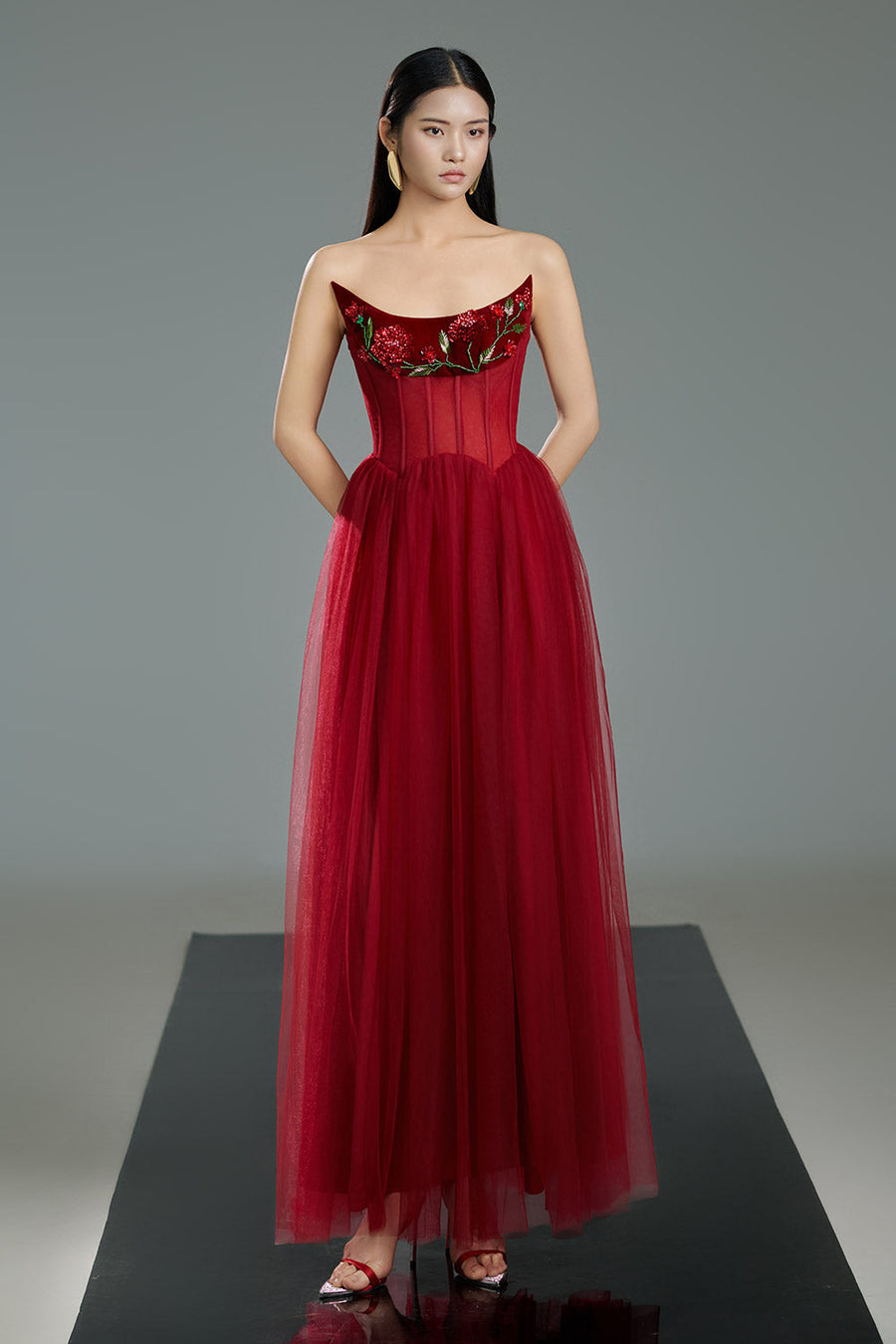 Josue Gathered Scoop Neck Polyester Maxi Dress 6