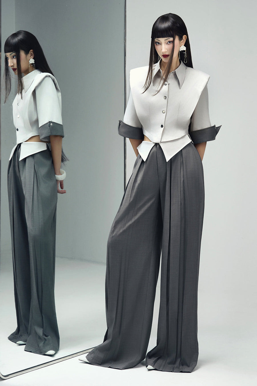 Francesca Straight Box Pleated Khaki Floor Length Pants 1