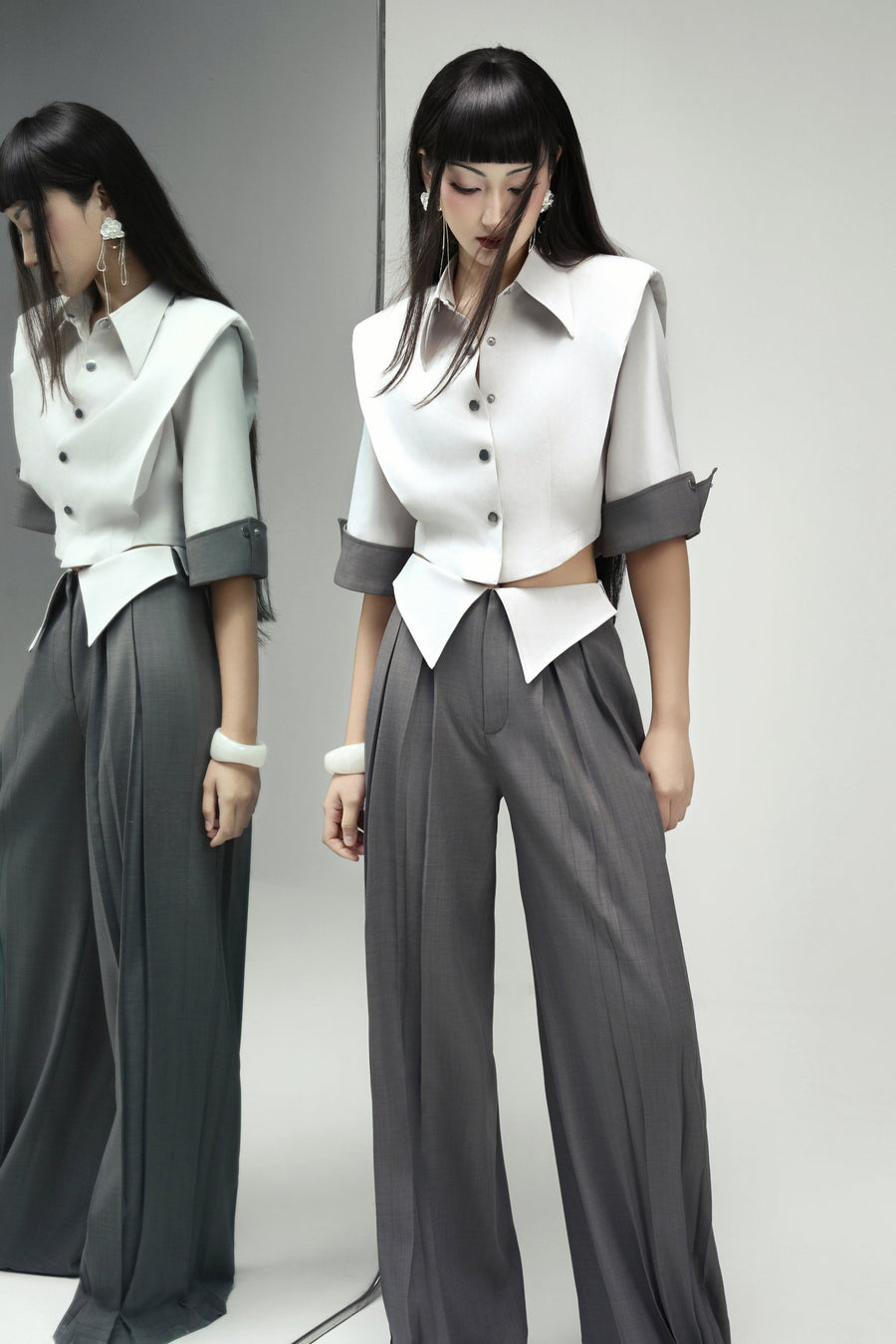 Francesca Straight Box Pleated Khaki Floor Length Pants 4