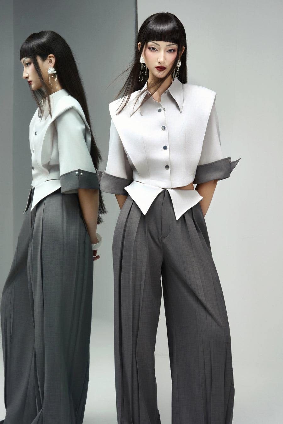 Francesca Straight Box Pleated Khaki Floor Length Pants 2