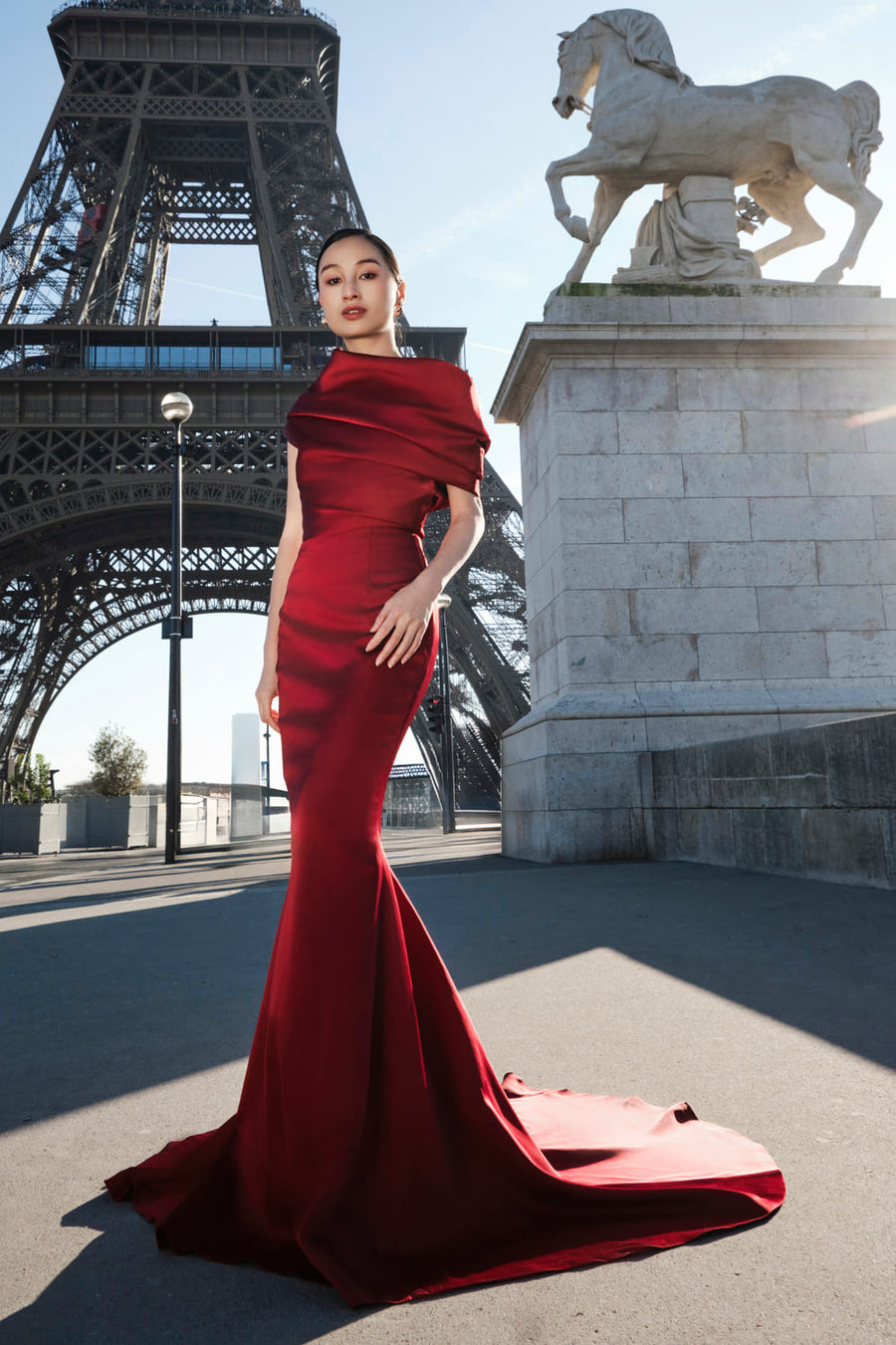 Sa Mermaid Asymmetric Neck Silk Blend Floor Length Dress 6