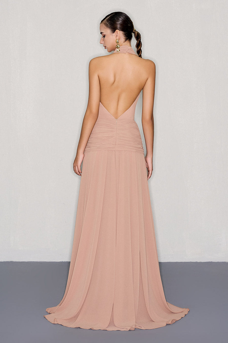 Stefan Slit Halter Neck Chiffon Floor Length Dress Gown Dress CEM