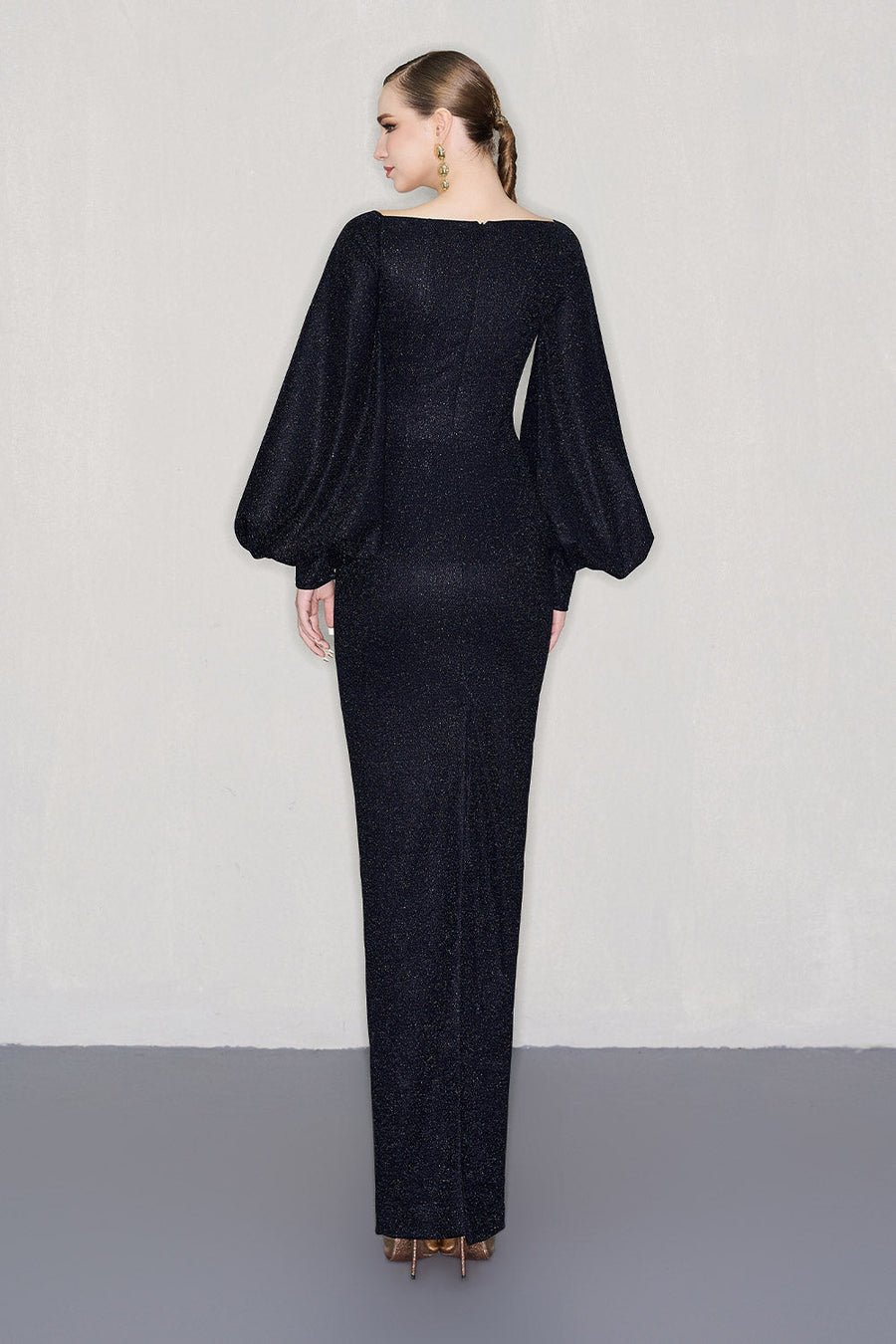Vega Sheath Puffy Sleeved Spandex Floor Length Dress Maxi Dress CEM