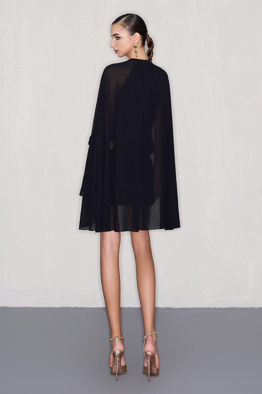 Esme Cape Mock Neck Chiffon Mini Dress Mini Dress CEM