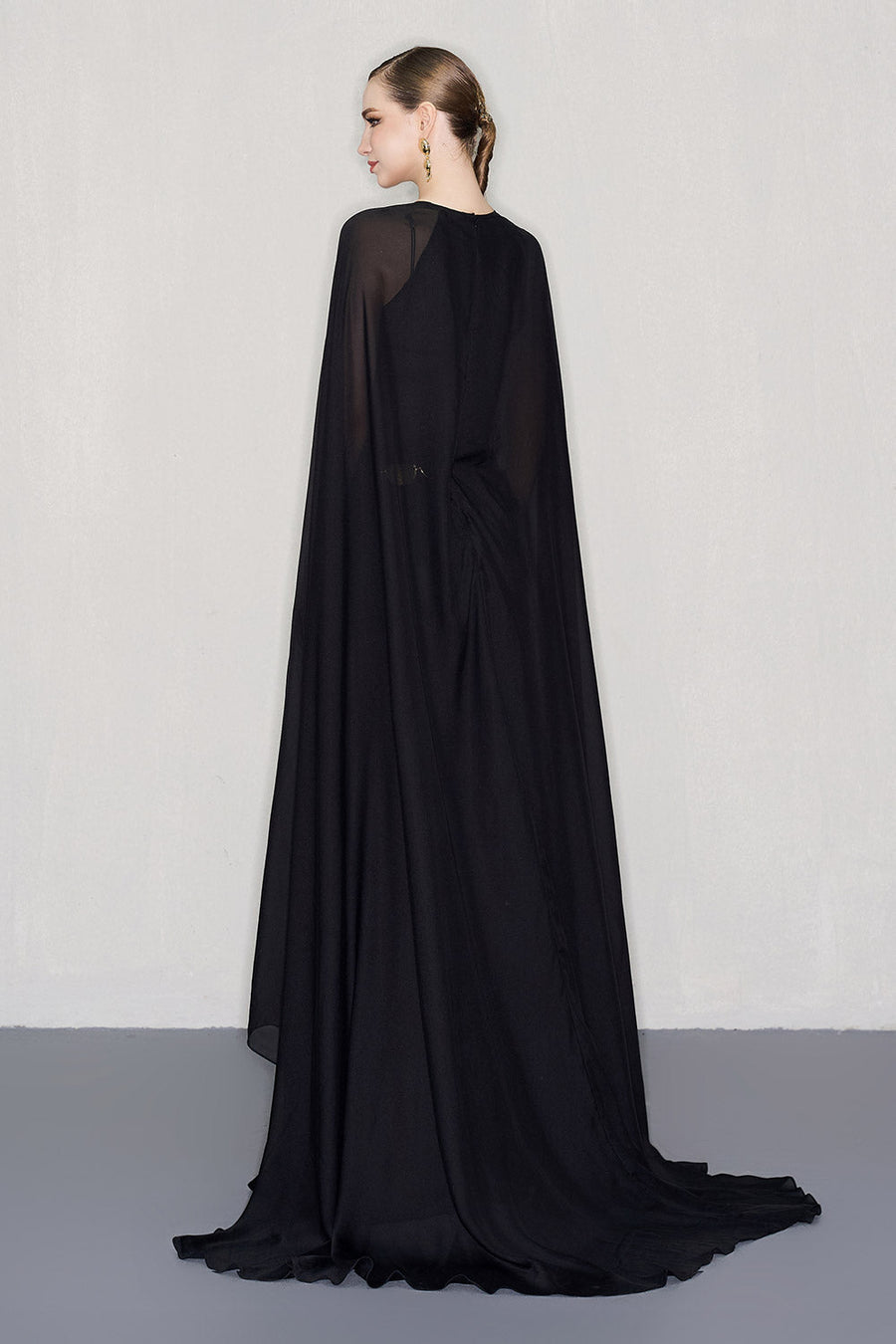 Ambrose Cape See-Through Chiffon Floor Length Dress Gown Dress CEM