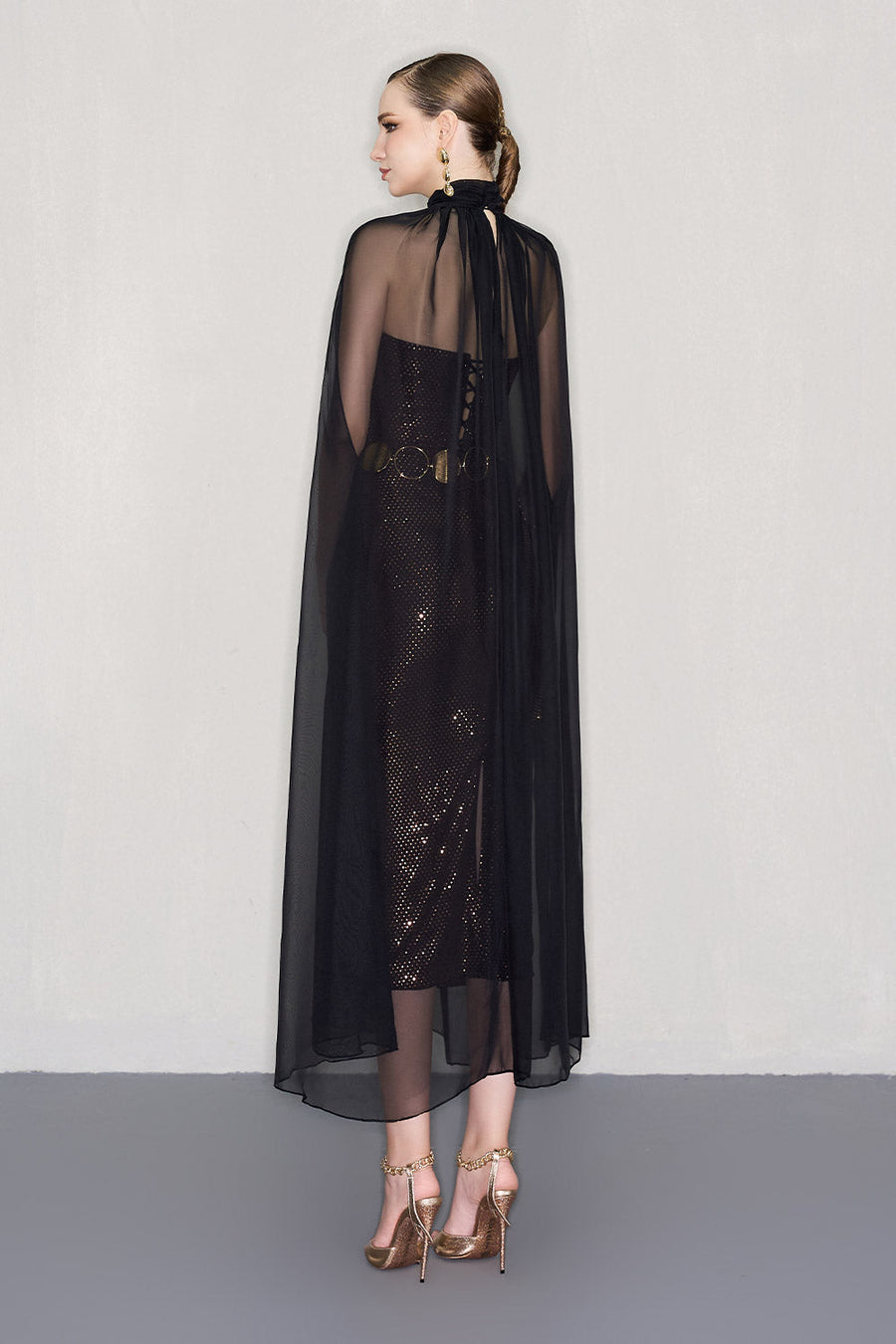 Cain Cape High Neck Organza Voile Midi Set Set CEM