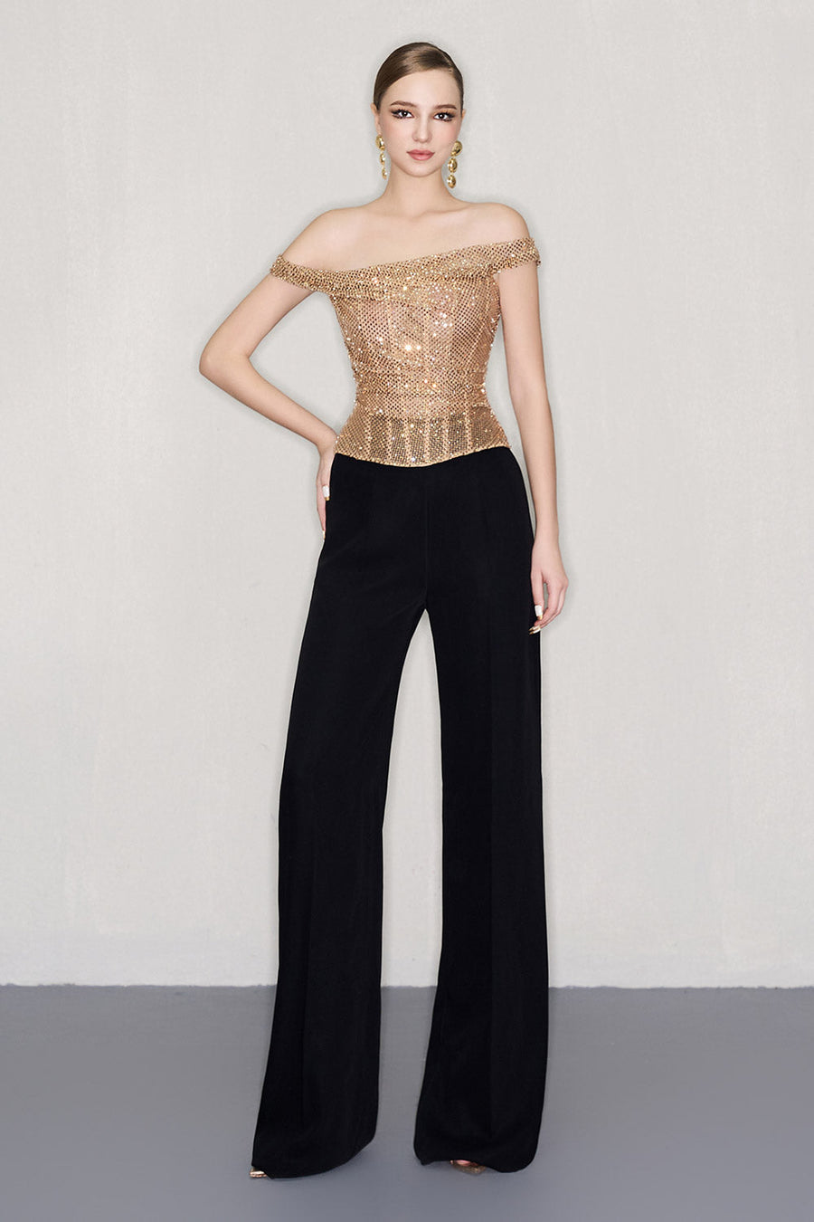 Hadlee Bodycon Off-Shoulder Mesh Top Shirt CEM