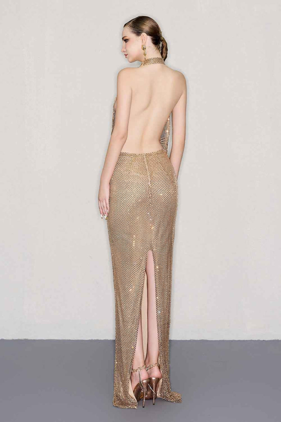 Ariya Sheath Backless Mesh Floor Length Dress Gown Dress CEM