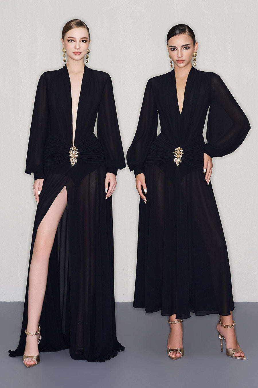 Cairo A-line Bishop Sleeved Chiffon Ankle Length Dress Maxi Dress CEM