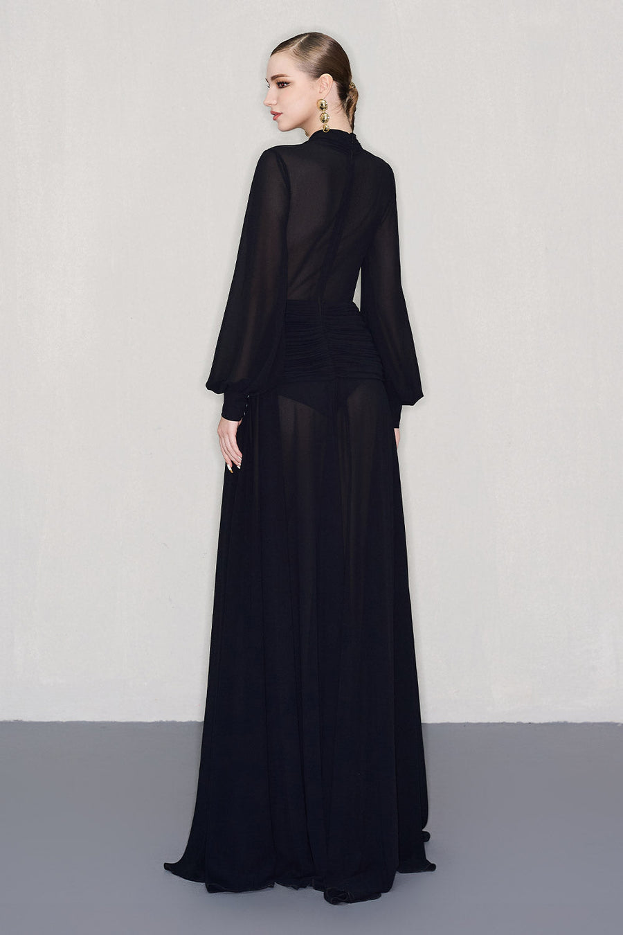 Reyna A-line Bishop Sleeved Chiffon Floor Length Dress Gown Dress CEM