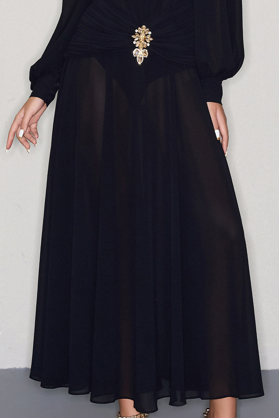 Cairo A-line Bishop Sleeved Chiffon Ankle Length Dress Maxi Dress CEM