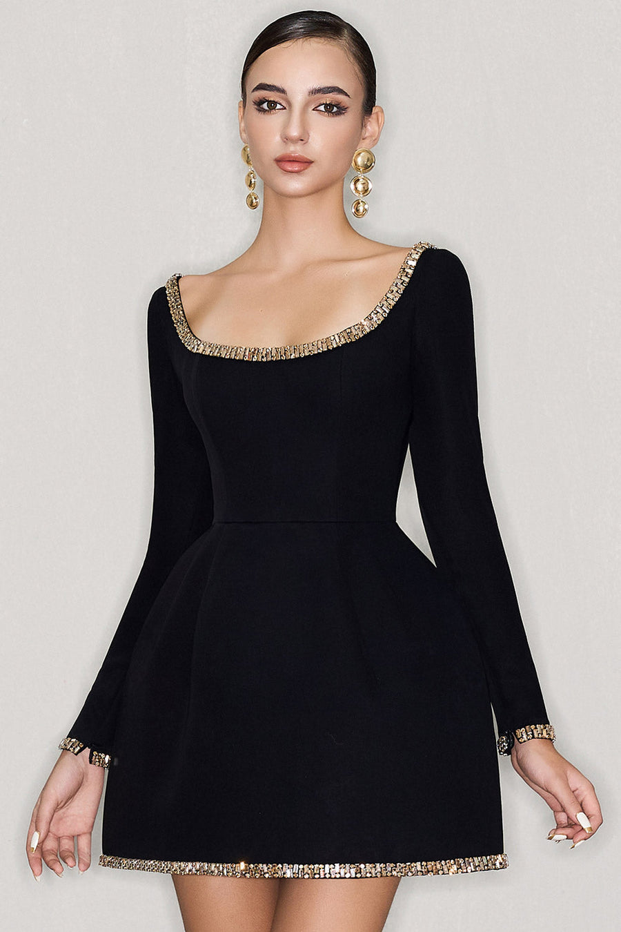 Kairi Fit and Flare Stone Crepe Mini Dress Black Mini Dress CEM
