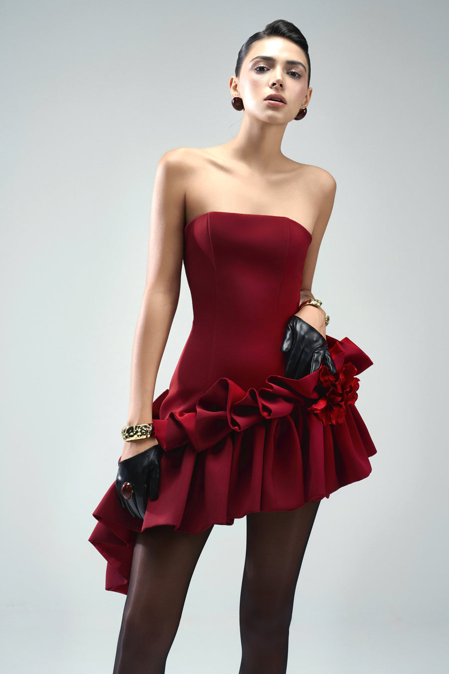 Seaweed Asymmetric Straight Across Neck Twill Mini Dress 5