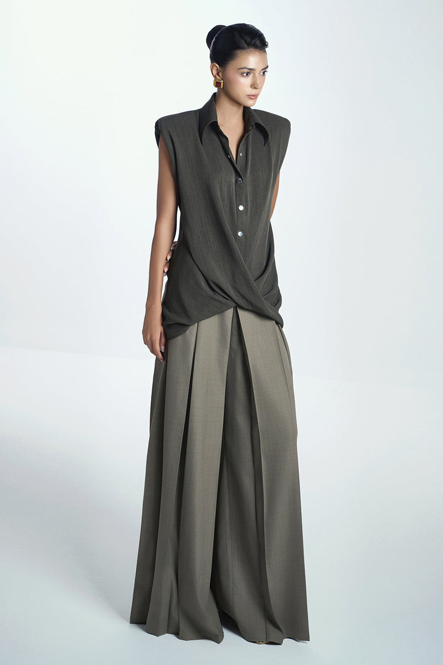 Van A-line Draped Crinkle Crepe Floor Length Pants 2
