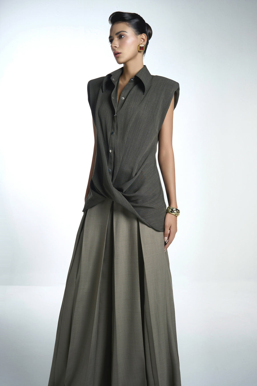 Van A-line Draped Crinkle Crepe Floor Length Pants 3