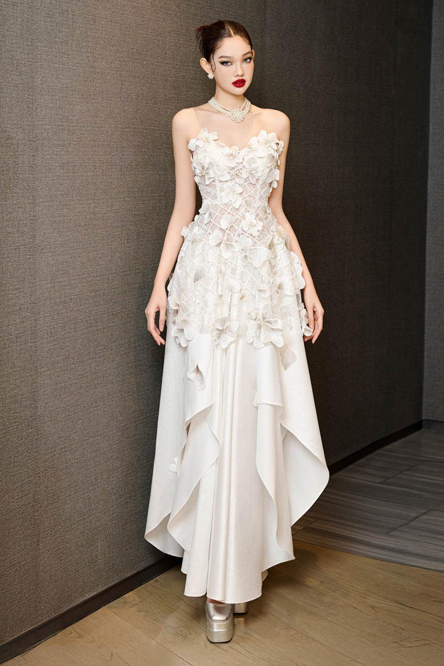 Crystal Couture A-line Sweetheart Neck Mesh Taffeta Floor Length Dress 1