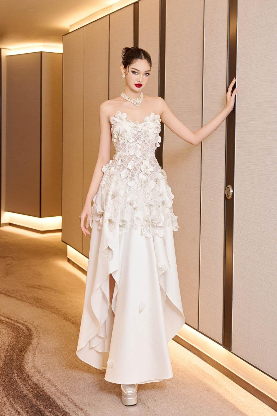 Crystal Couture A-line Sweetheart Neck Mesh Taffeta Floor Length Dress 6