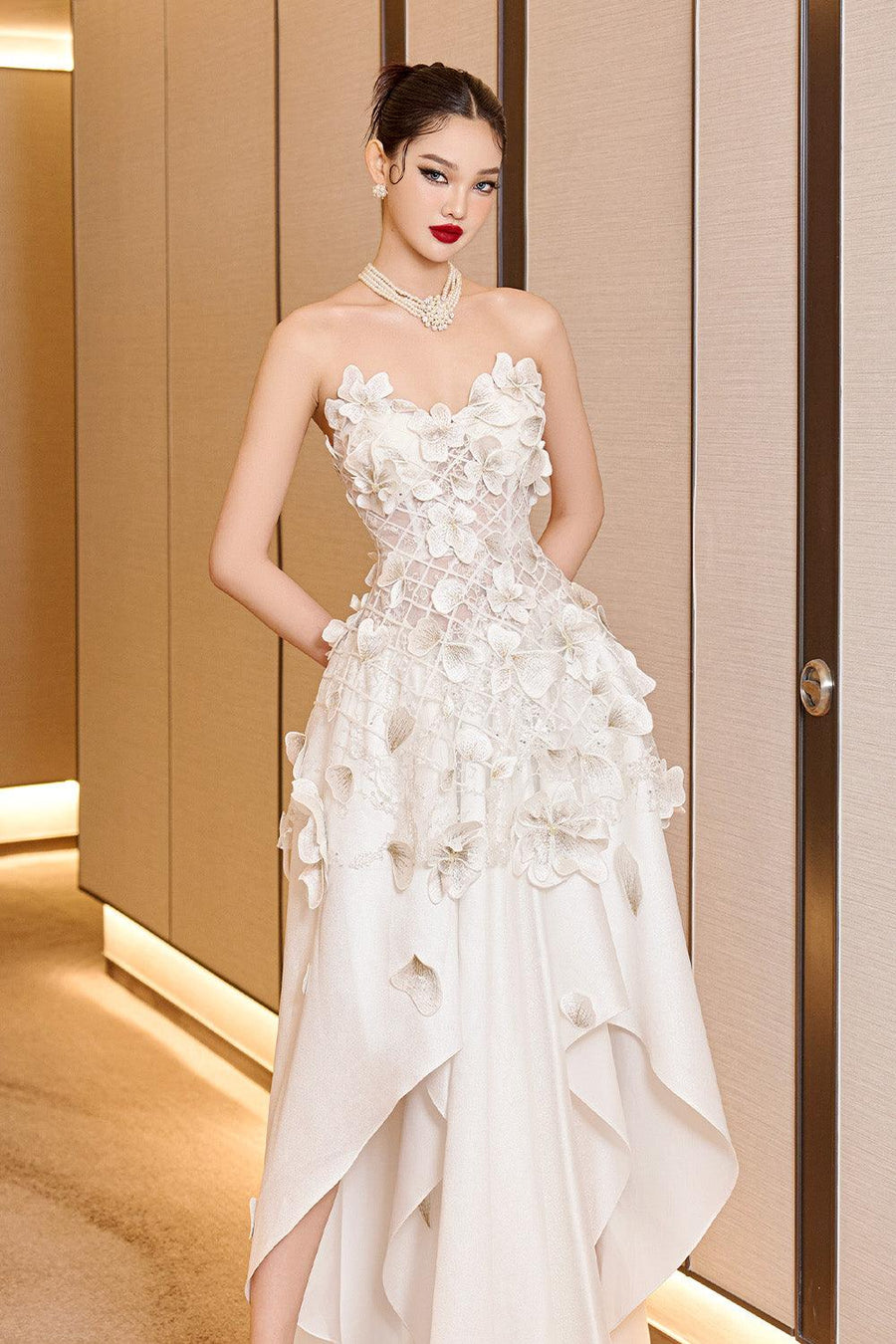 Crystal Couture A-line Sweetheart Neck Mesh Taffeta Floor Length Dress 3
