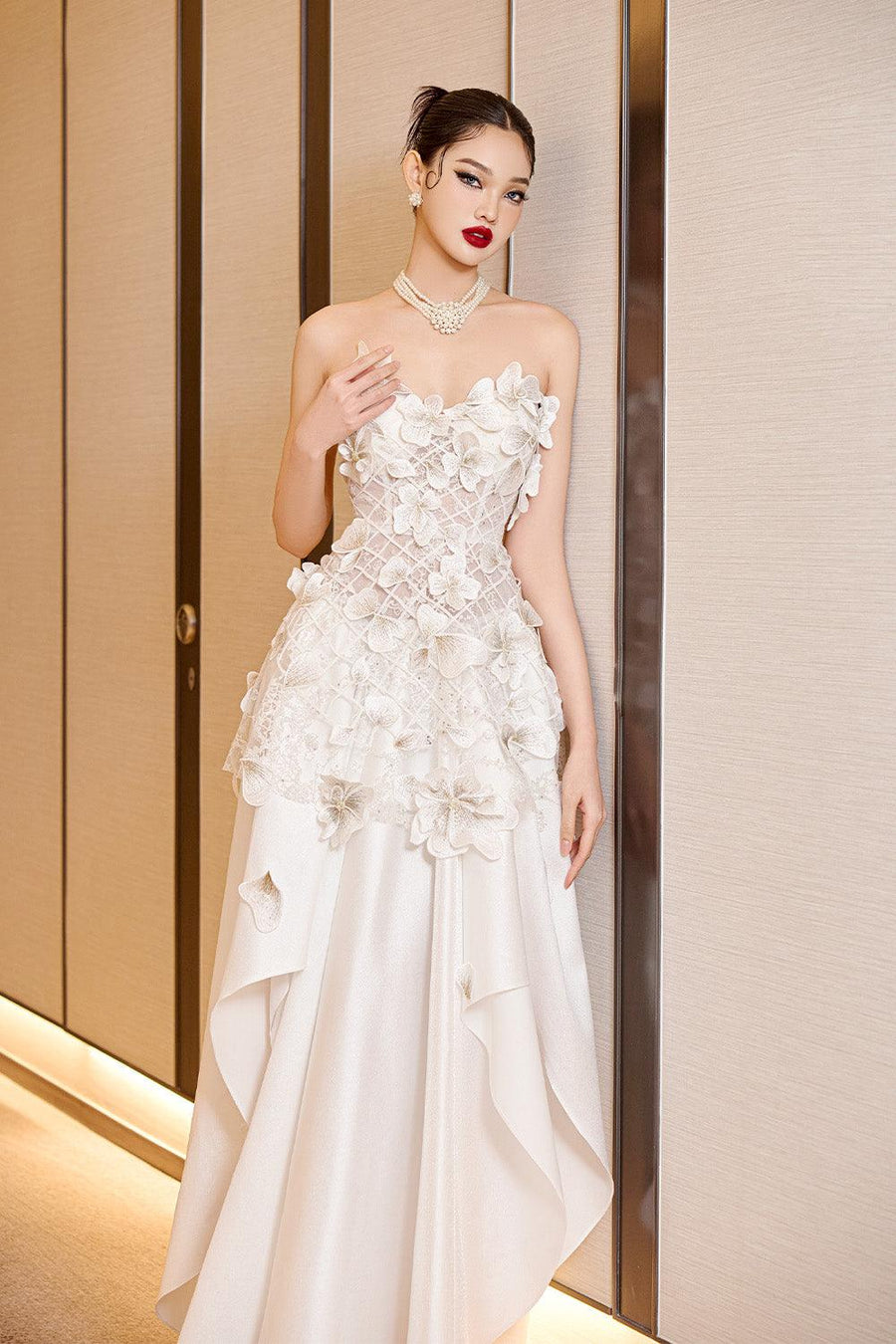 Crystal Couture A-line Sweetheart Neck Mesh Taffeta Floor Length Dress 4