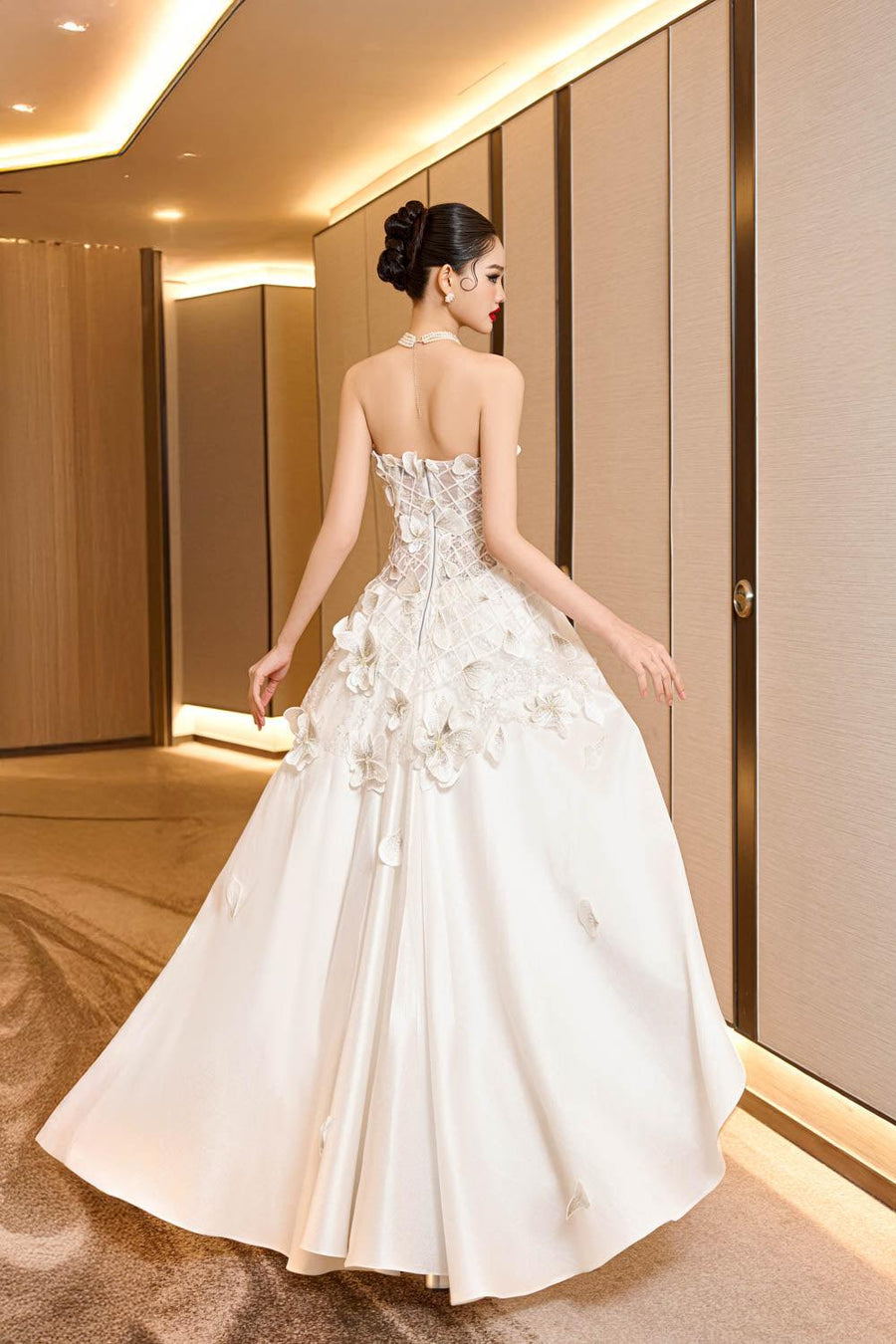 Crystal Couture A-line Sweetheart Neck Mesh Taffeta Floor Length Dress 5