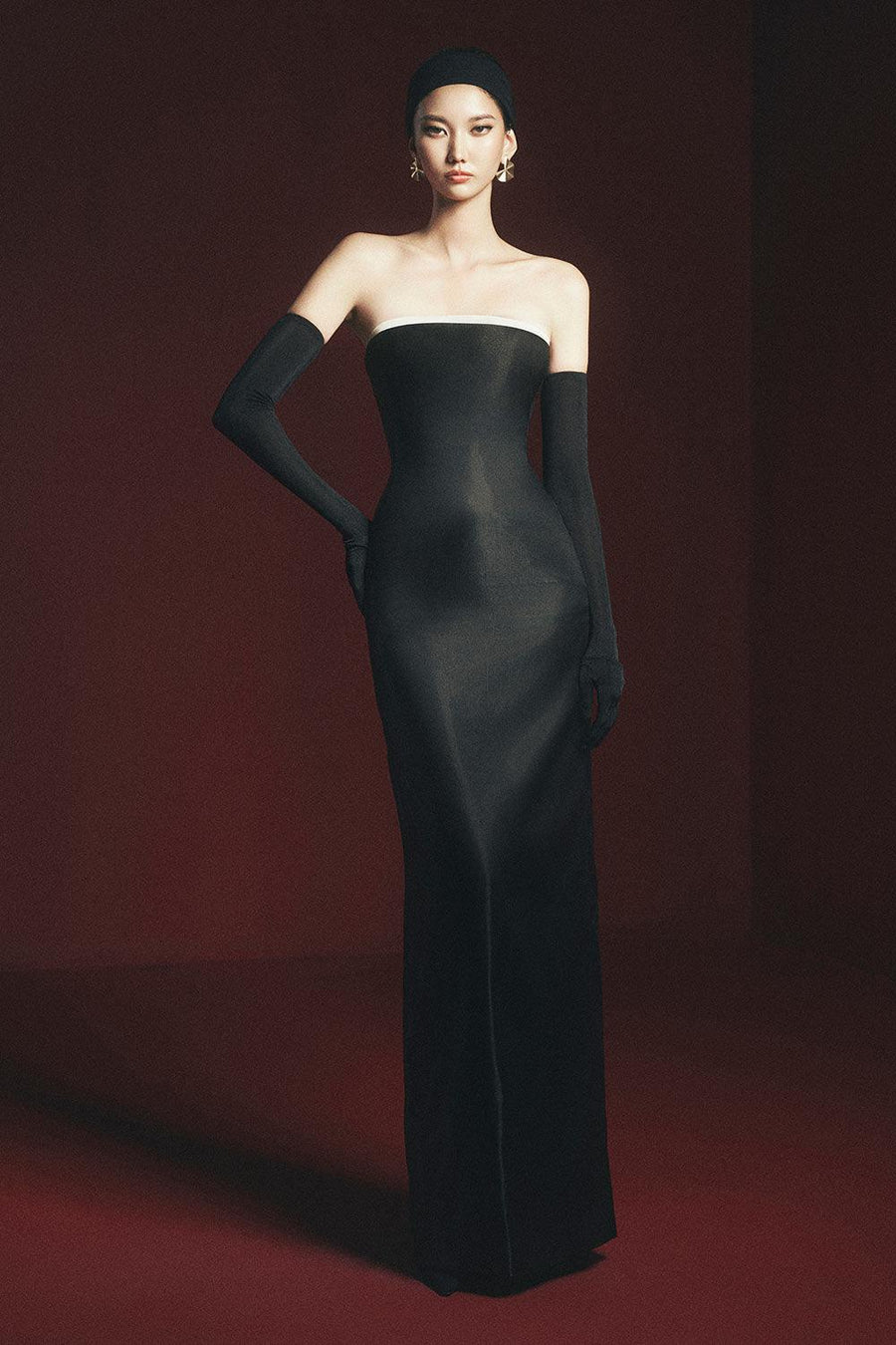 Josie Strapless Back Slit Satin Floor Length Dress 1