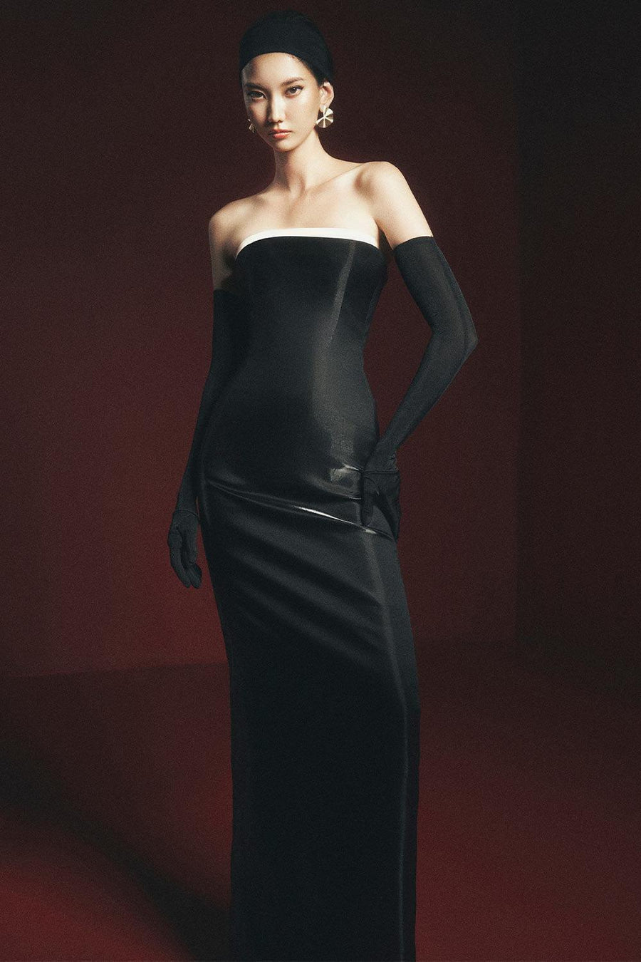 Josie Strapless Back Slit Satin Floor Length Dress 2