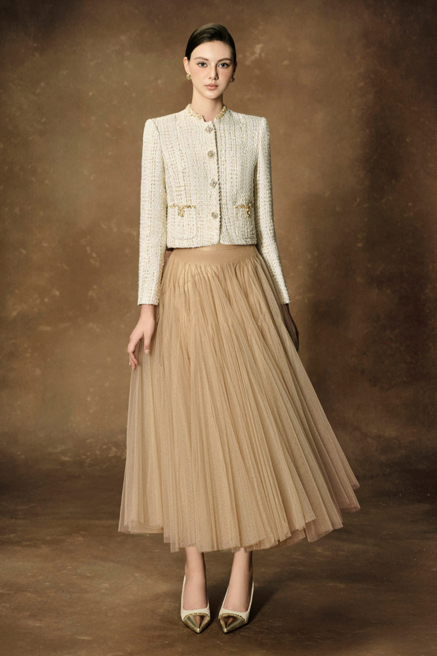 Rowena Straight Long Sleeved Tweed Jacket Jacket Delicate
