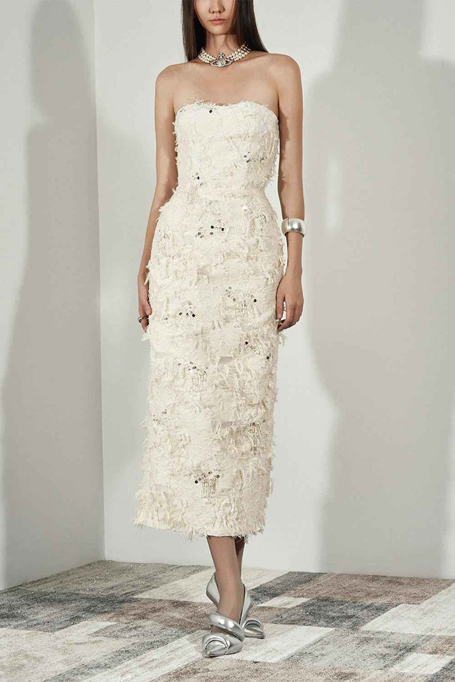 Farley Strapless Semi-Heart Neck Taffeta Midi Dress