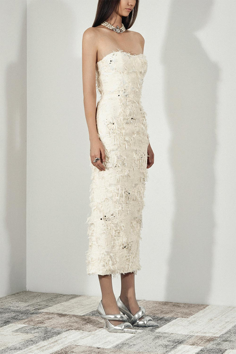 Farley Strapless Semi-Heart Neck Taffeta Midi Dress 6