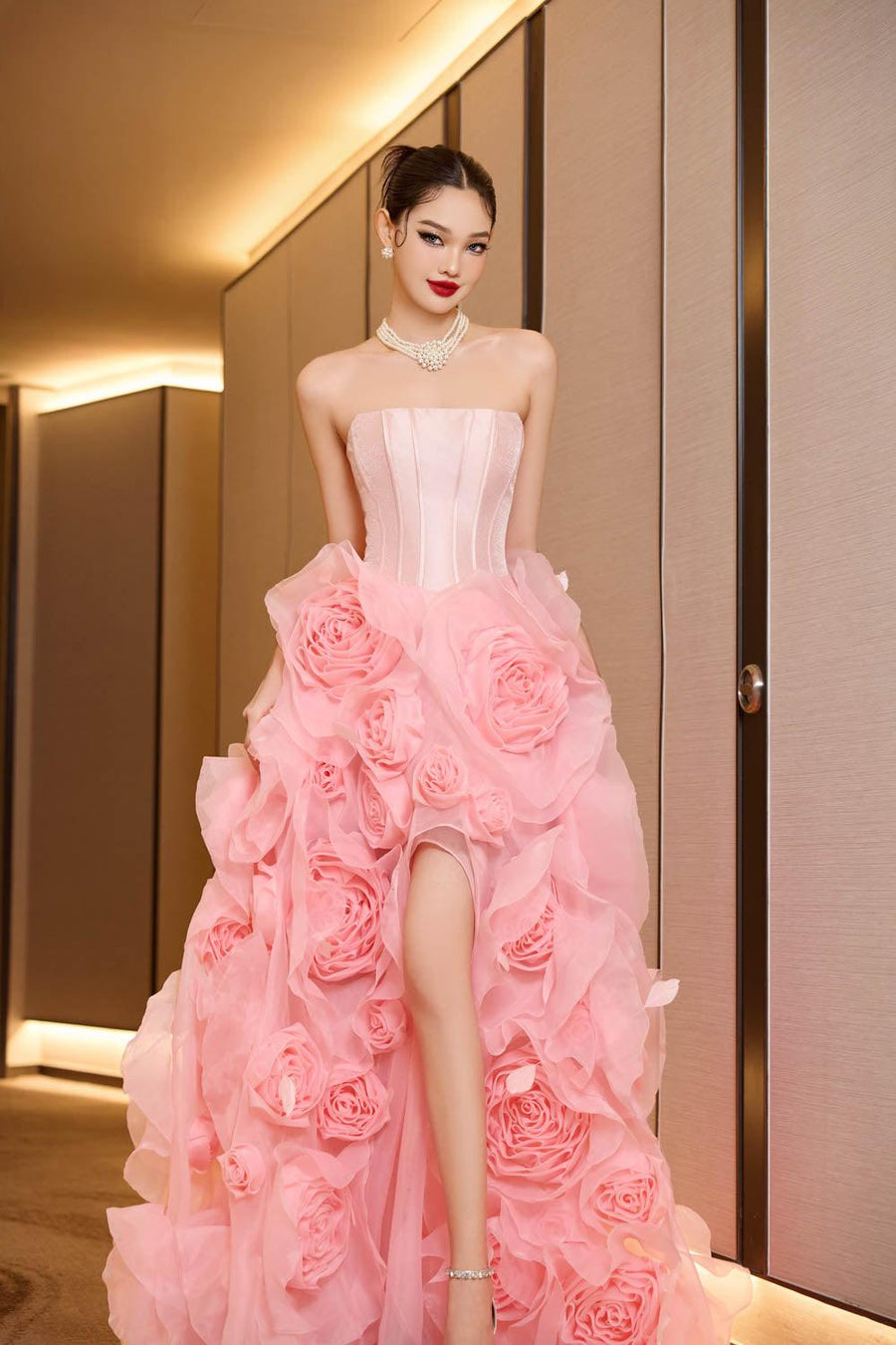 Jubilee of Jewels Slit Floral Mesh Taffeta Floor Length Dress 21