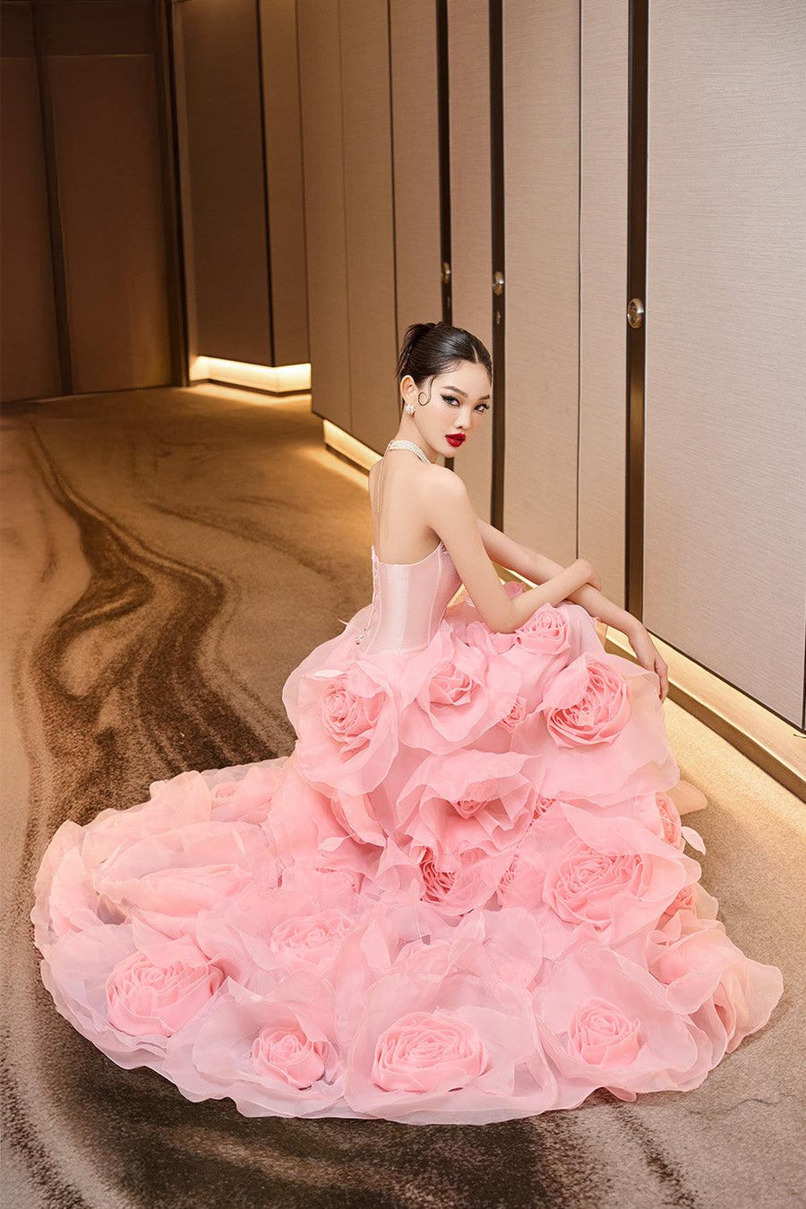 Jubilee of Jewels Slit Floral Mesh Taffeta Floor Length Dress 19