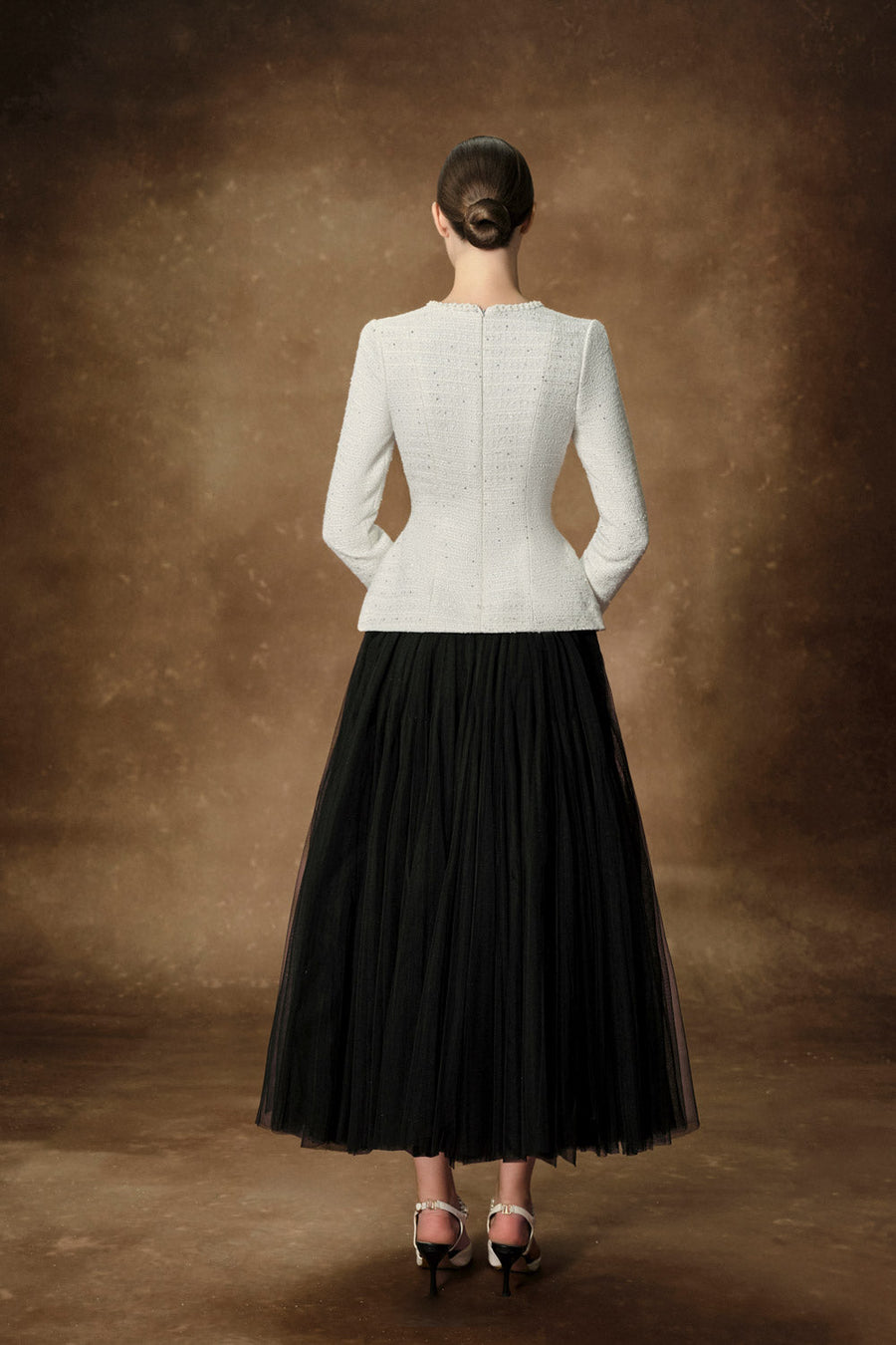 Vincent Peplum Bead Tweed Top Long Sleeved Top Delicate