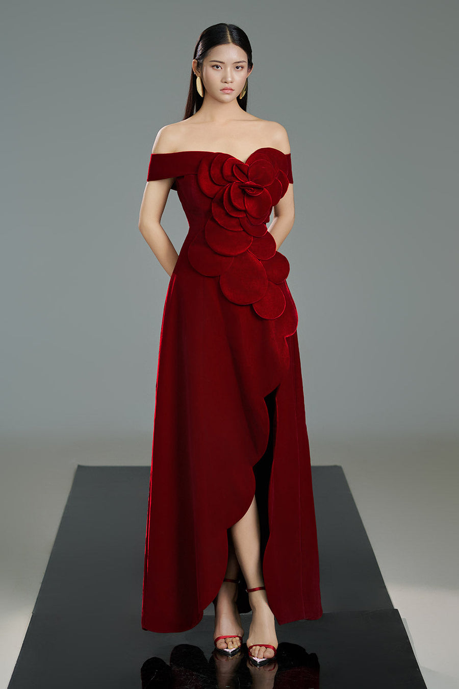 Mitchell A-line Off-Shoulder Polyester Floor Length Dress 6