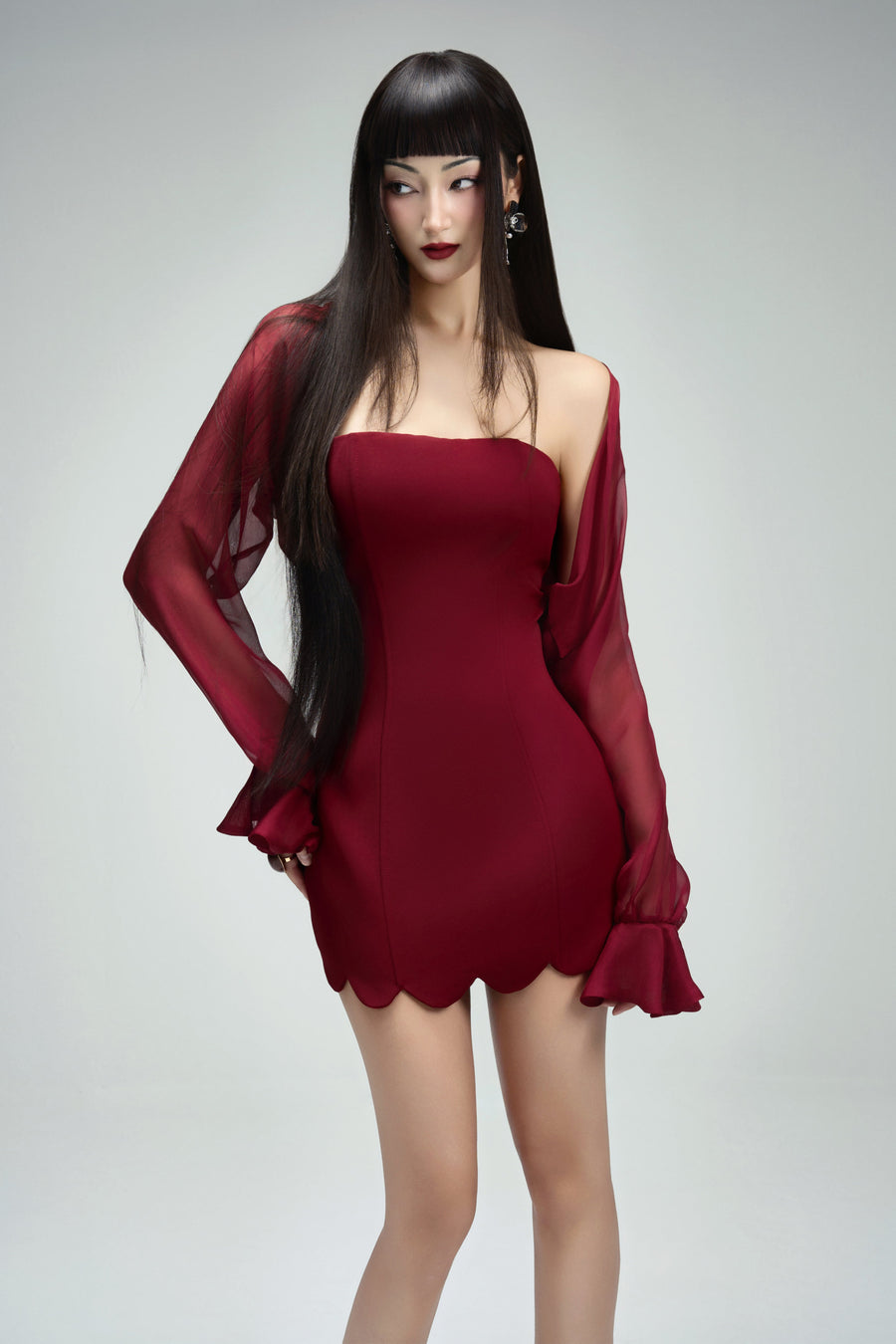 Vale Bodycon Straight Across Neck Twill Mini Dress 2