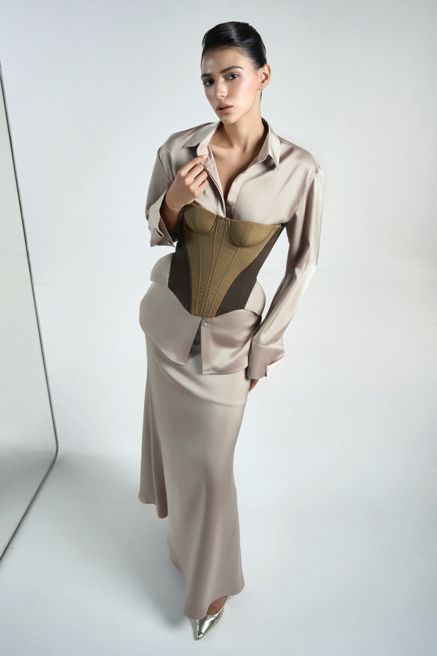 Iron Bodycon Chest Cup Crinkle Crepe Corset 7