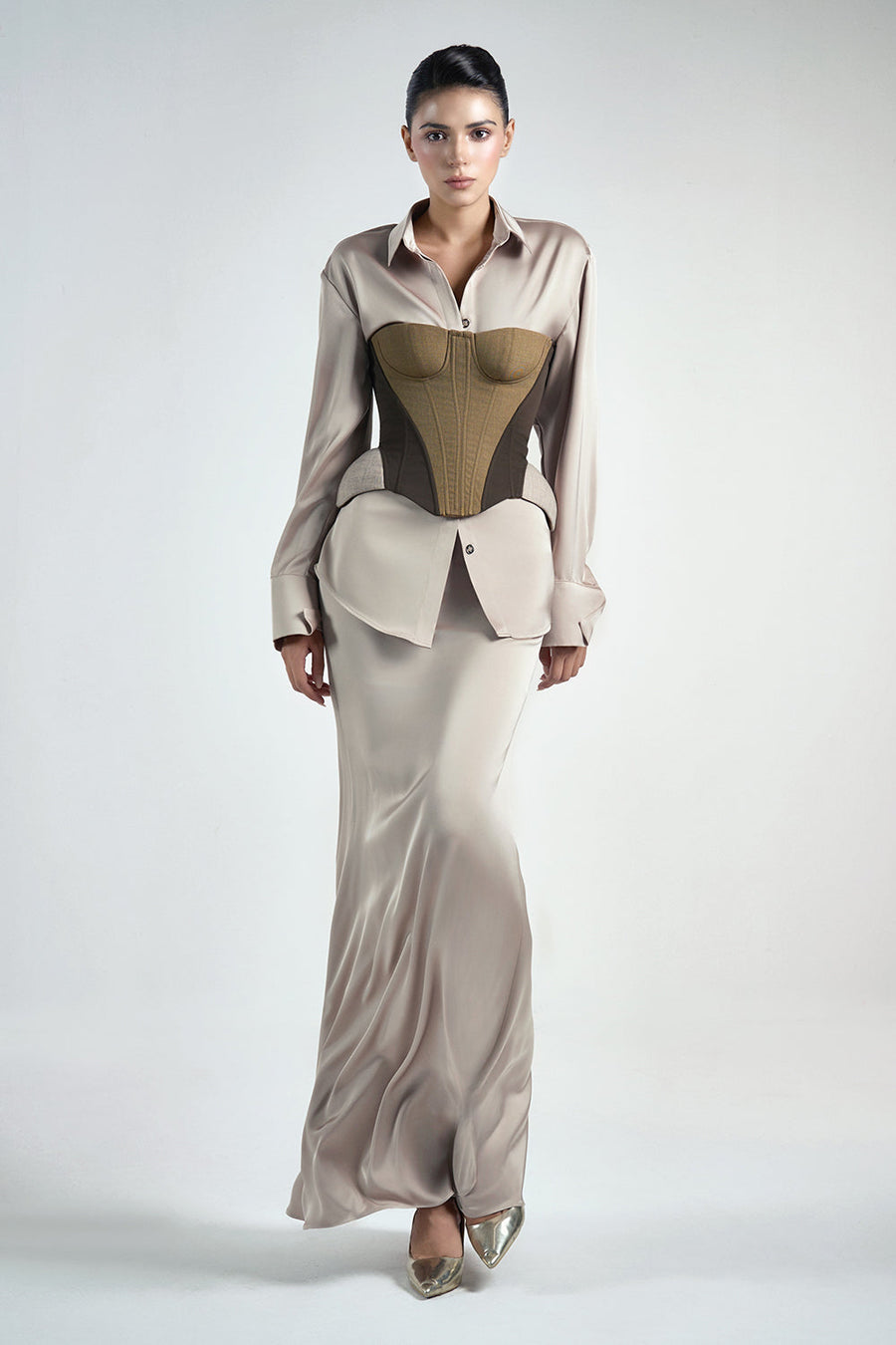 Iron Bodycon Chest Cup Crinkle Crepe Corset 5