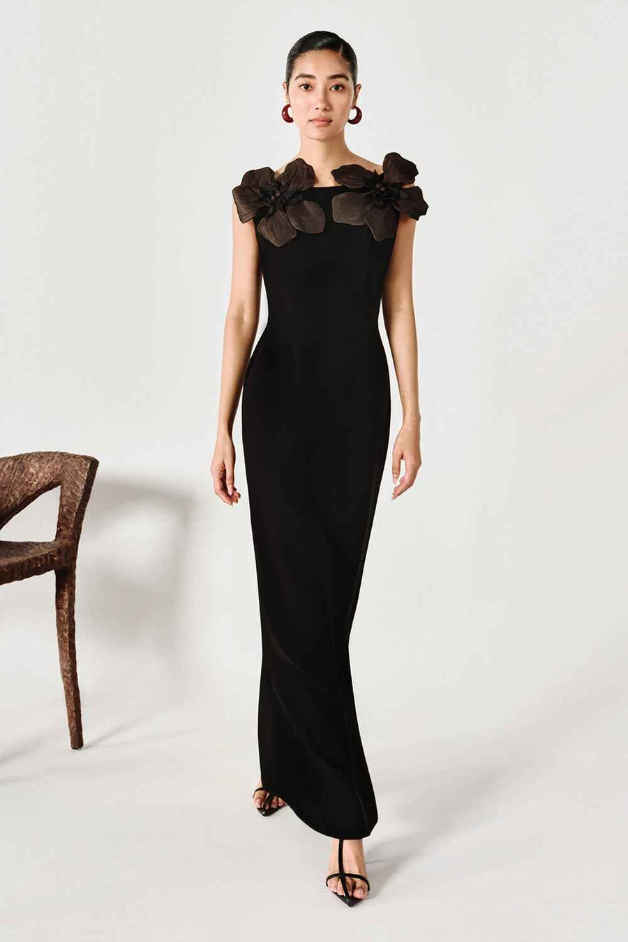 Haisley Sheath Boat Neck Satin Crepe Maxi Dress Maxi Dress Lecia RTW