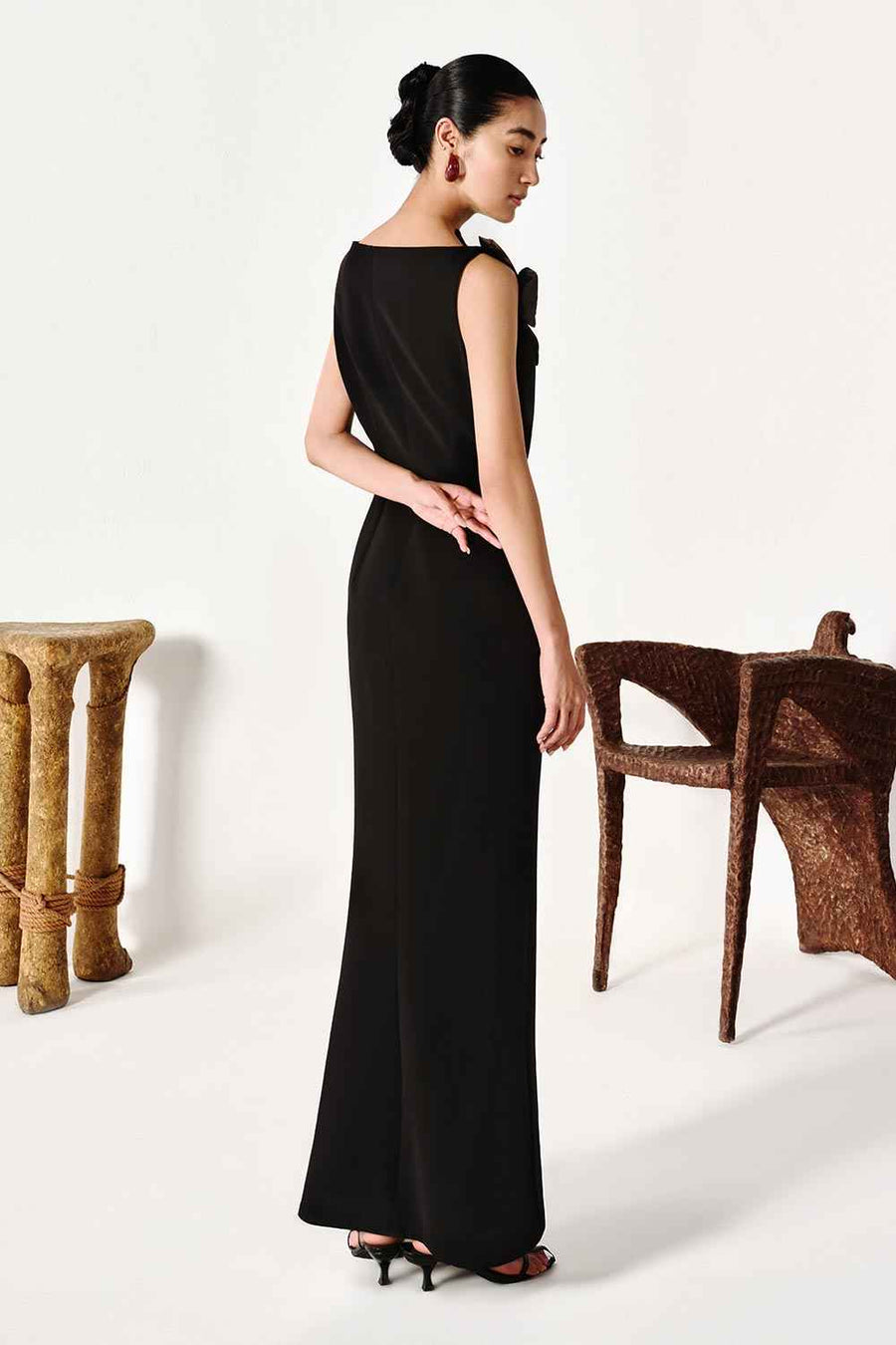 Haisley Sheath Boat Neck Satin Crepe Maxi Dress Maxi Dress Lecia RTW