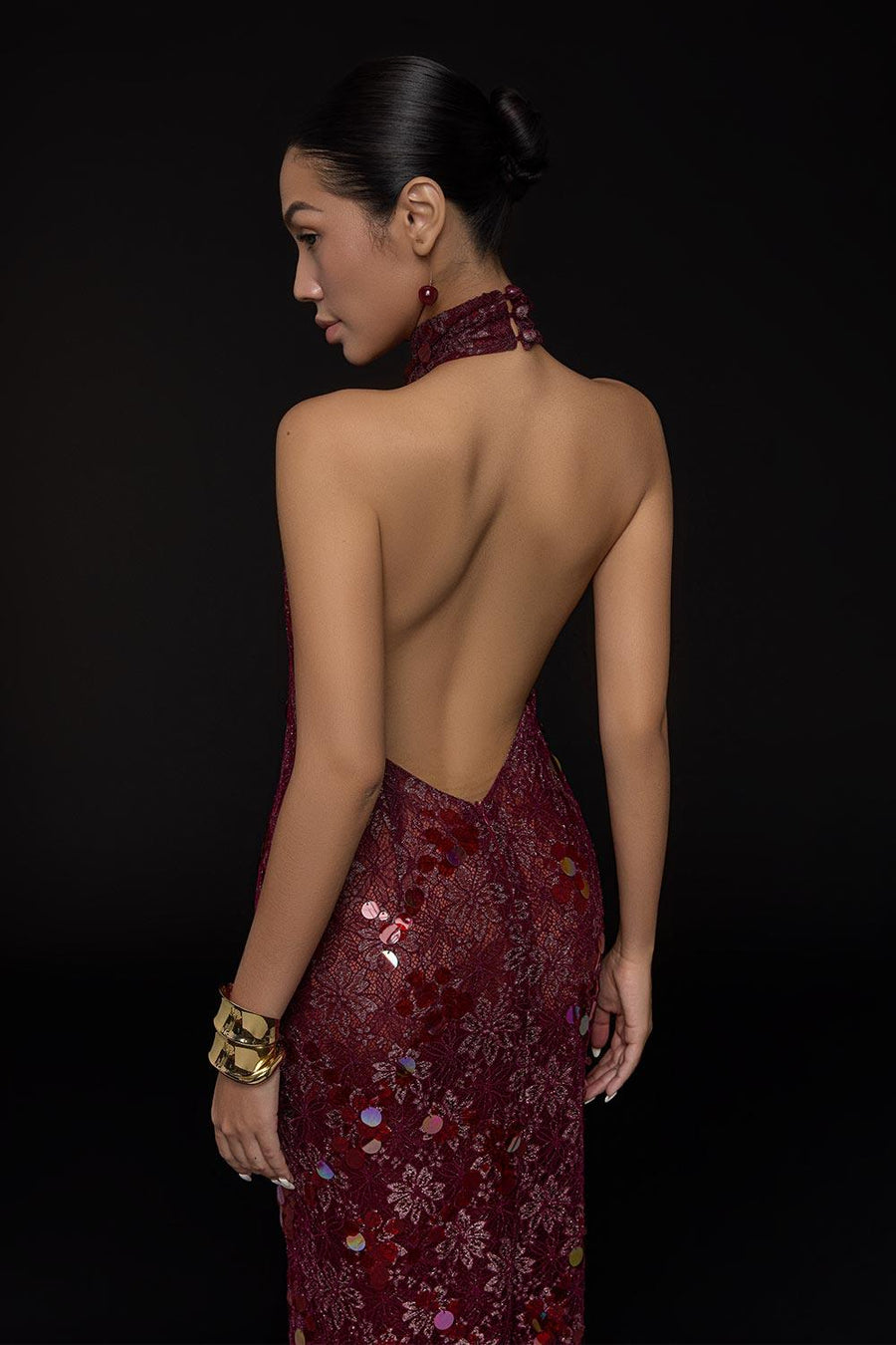 Cherry Sheath Sequin Lace Floor Length Dress 5