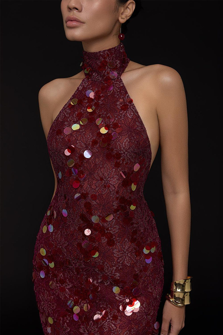 Cherry Sheath Sequin Lace Floor Length Dress 2
