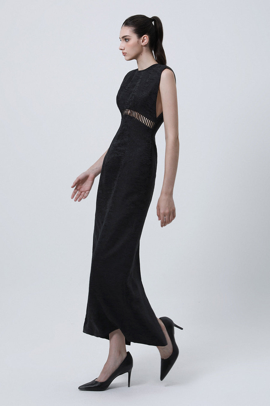 Gabardine Sheath Sleeveless Brocade Ankle Length Dress 3