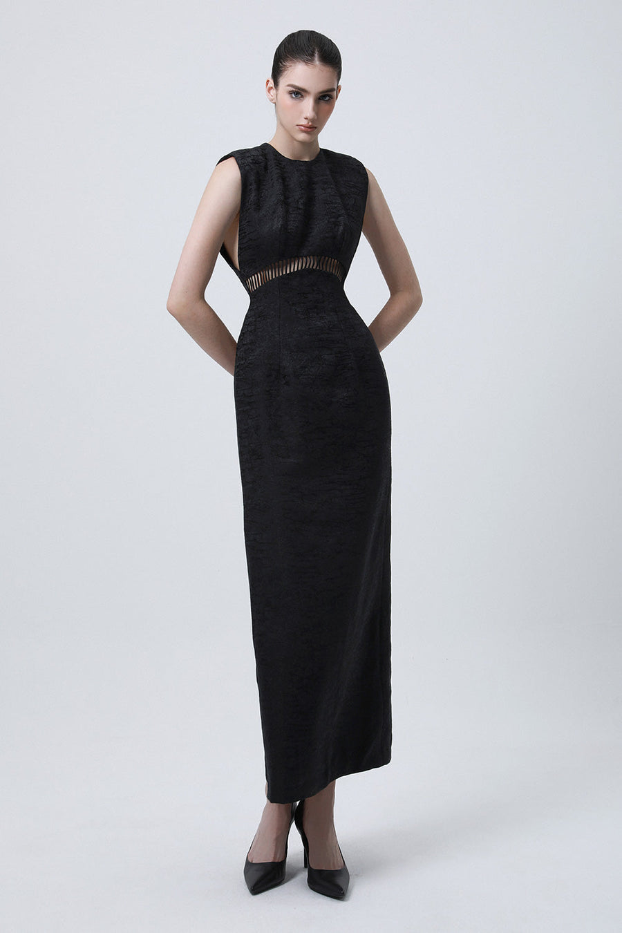 Gabardine Sheath Sleeveless Brocade Ankle Length Dress 4