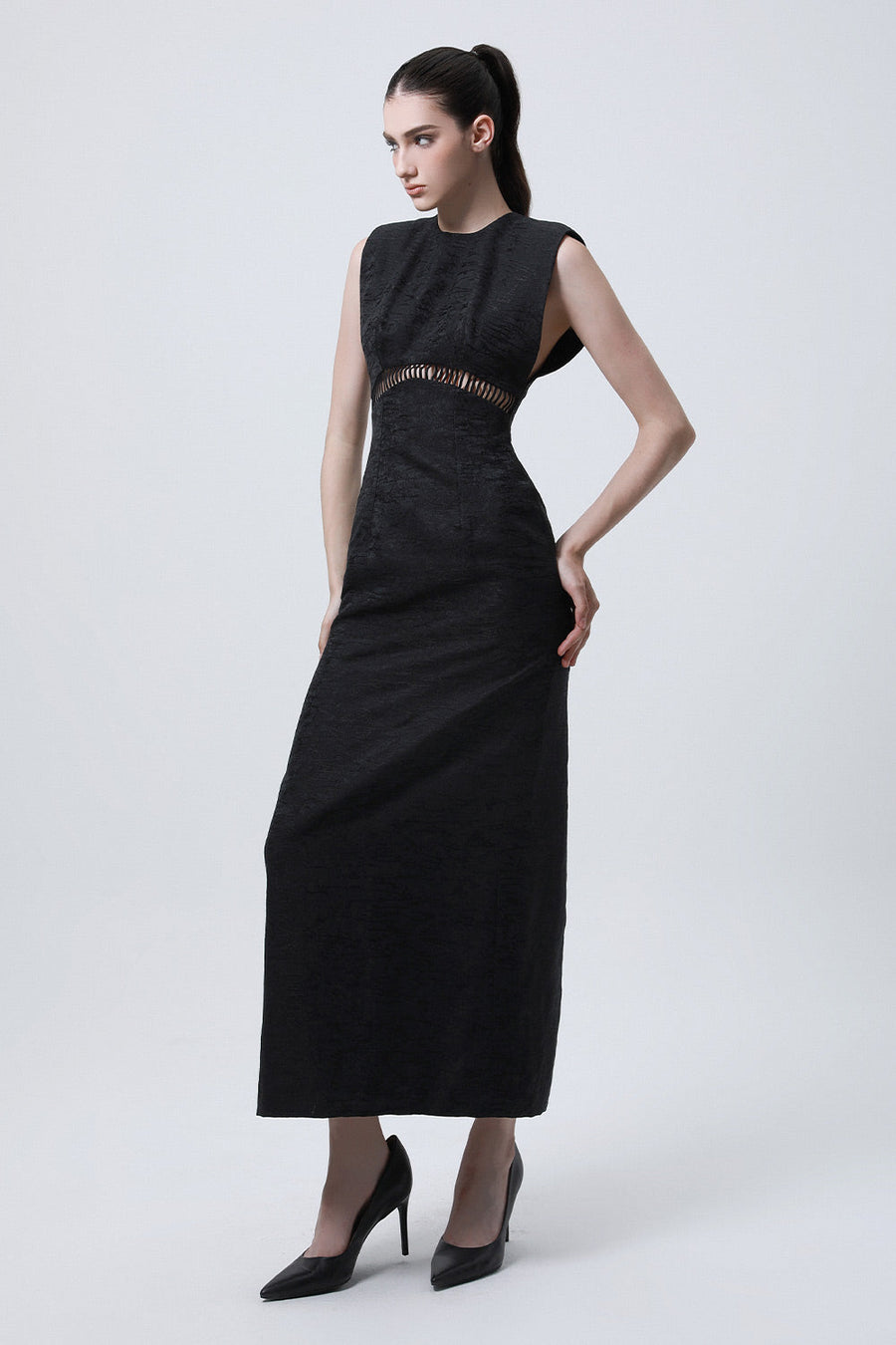 Gabardine Sheath Sleeveless Brocade Ankle Length Dress 2