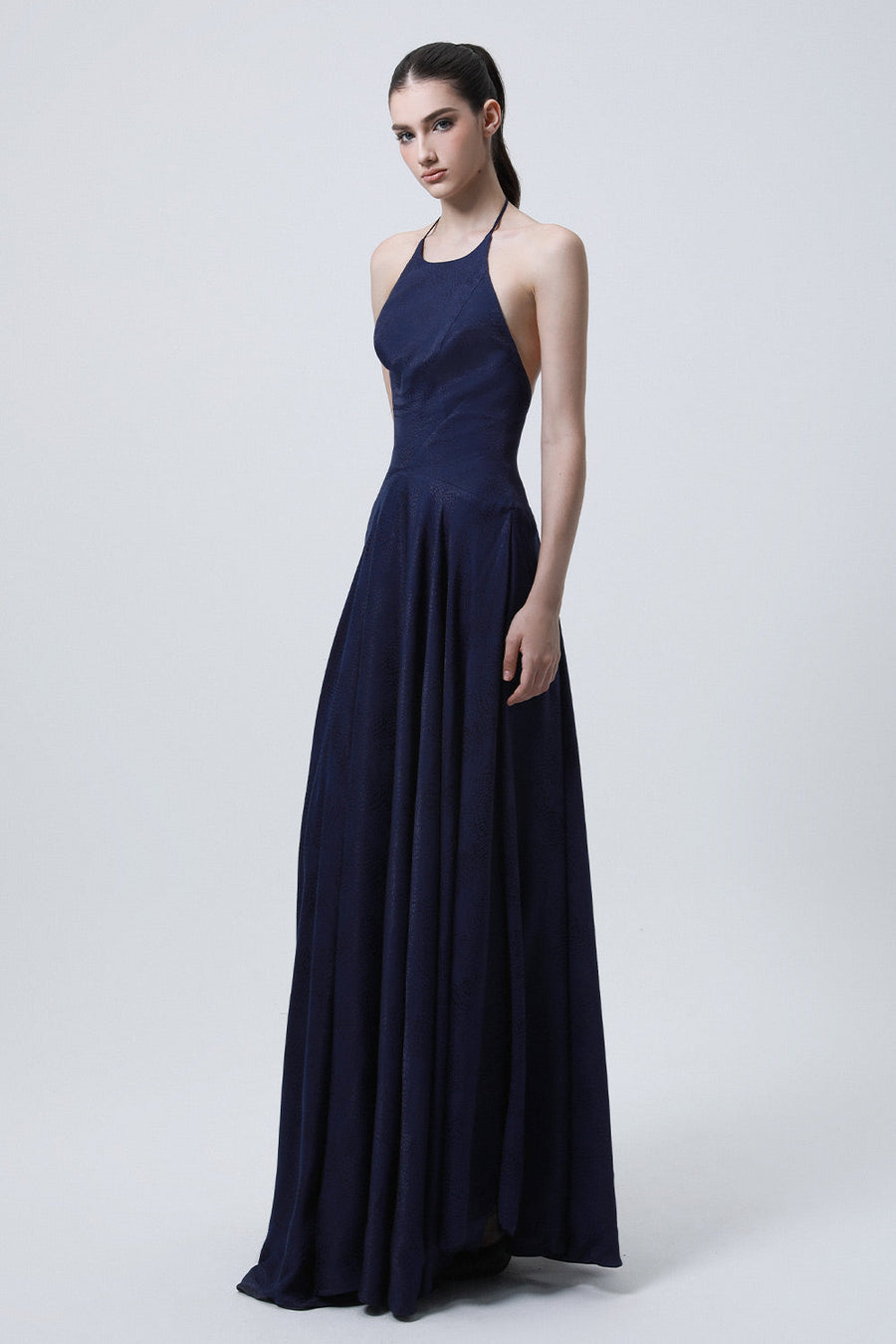 Carnation Fit and Flare Halter Neck Silk Floor Length Dress 3